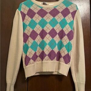 Argyle Patterned Sweater - Purple and Teal